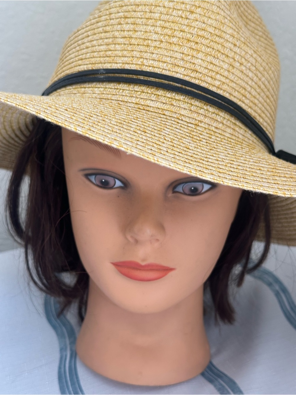 Wide-Brim Straw Sun Hat with Black Band - Women Accessories